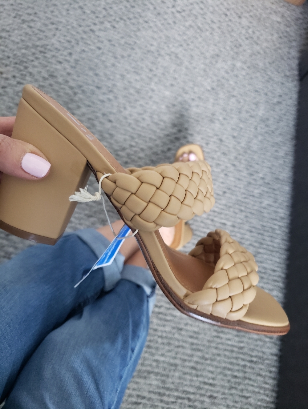 White Mountain Tan Braided Block Heel Mules - Picture 3 of 6
